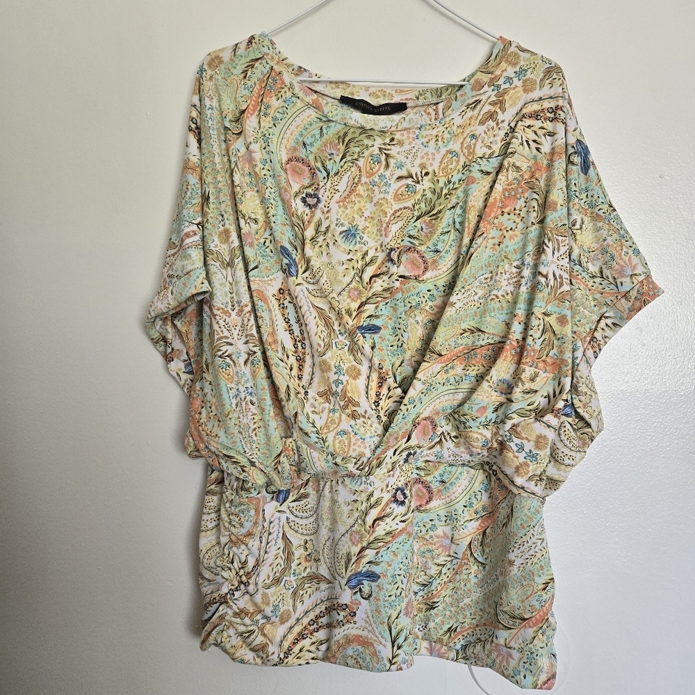 Cynthia Steffe Floral/paisley Blouse In Lemon Color Size 2X